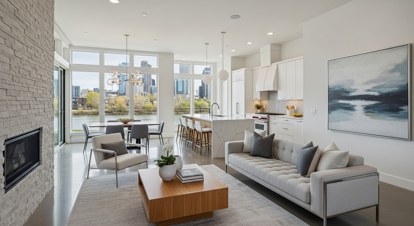 Modern Denver riverside townhome interior with light and contemporary design